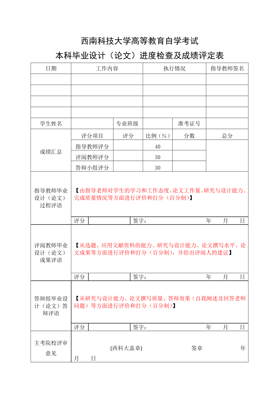 毕业设计进度检查及成绩评定表.doc_第1页