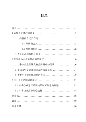 毕业论文我国中小企业品牌战略研究.doc