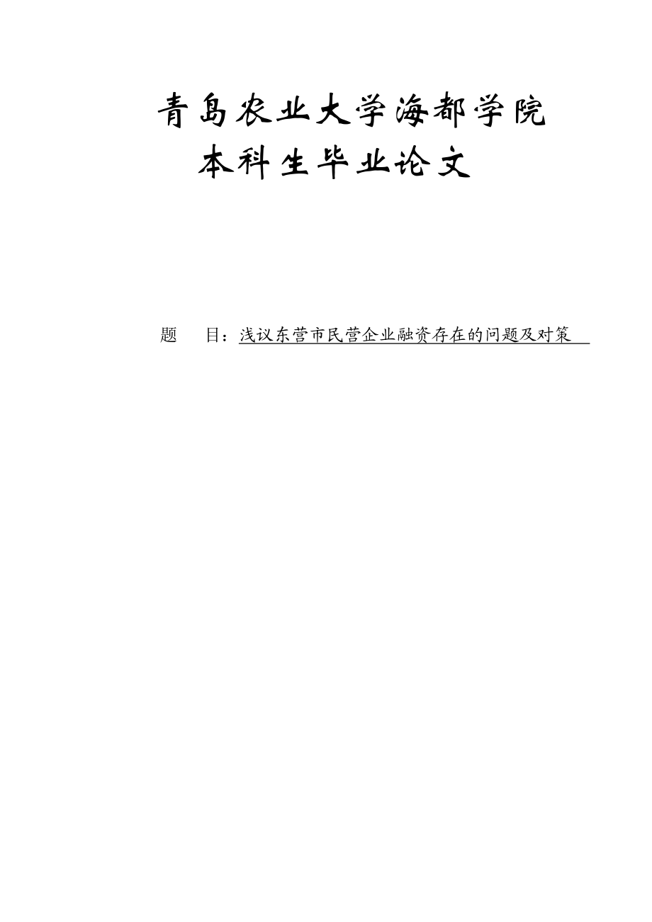 浅议东营市民营企业融资存在的问题及对策毕业论文.doc_第1页