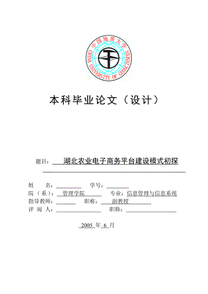 毕业论文湖北农业电子商务平台建设模式初探.doc