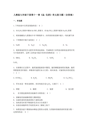 人教版化学九年级下册第十一章《盐-化肥》单元复习题(含答案).docx