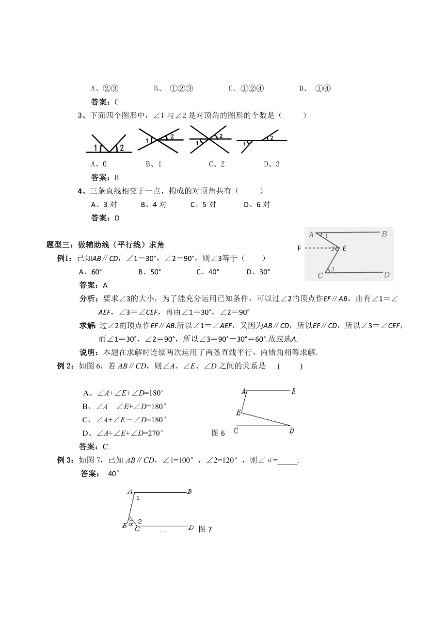 人教版七年级数学下册第五章相交线与平行线知识点归纳及习题演练.doc_第3页