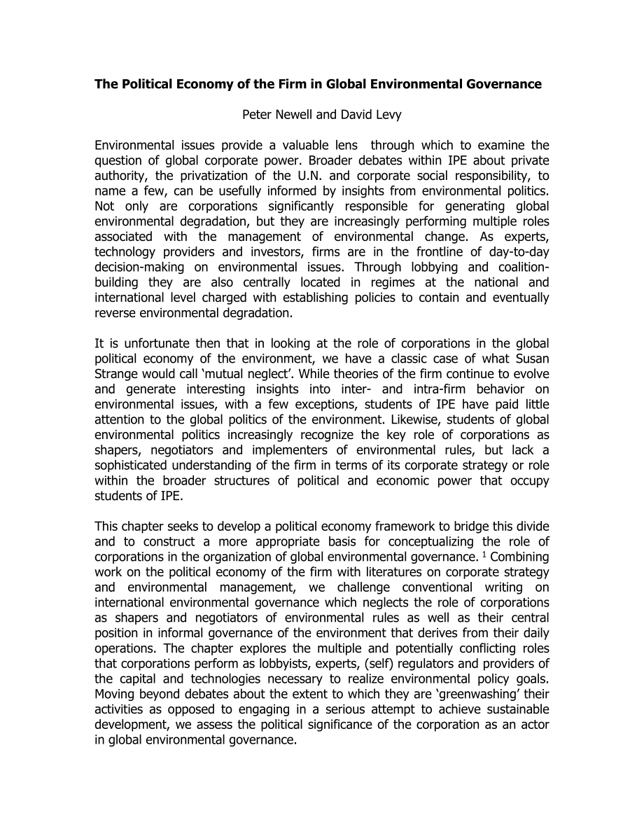 The political economy of the firm in global environmental governance.doc_第1页