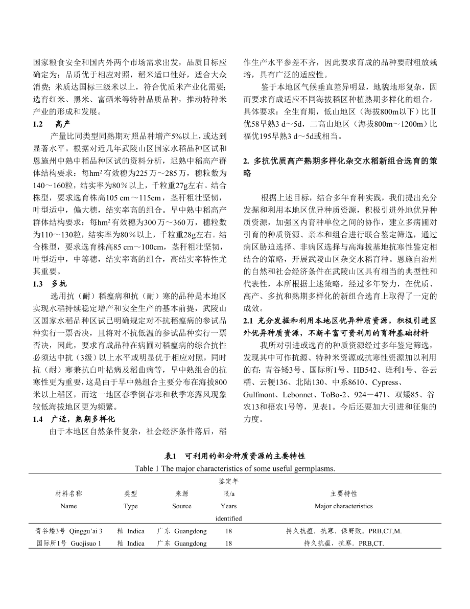 毕业论文（设计）武陵山区杂交水稻育种目标与策略初探.doc_第2页