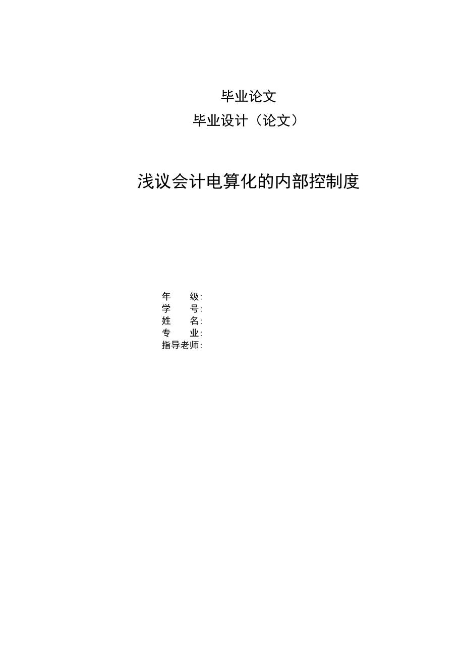 浅议会计电算化的内部控制度毕业论文.doc_第1页