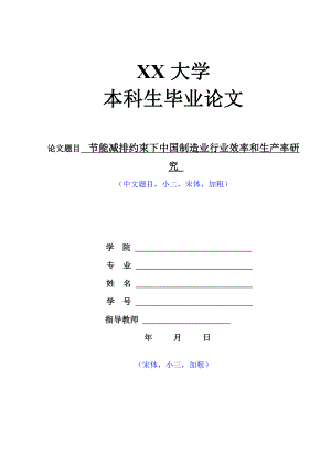 节能减排约束下中国制造业行业效率和生产率研究毕业论文.doc