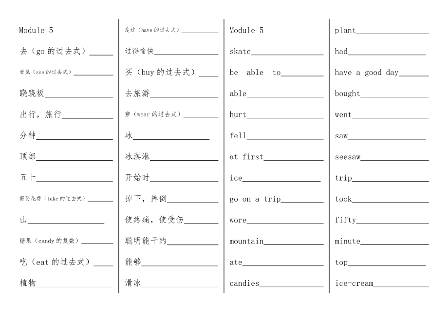 2019新外研社版一起点小学英语四年级(上册)单词听写与句子默写(整理好版).doc_第3页