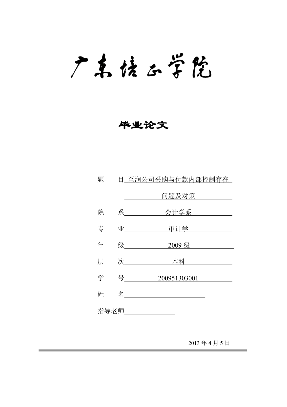 至润公司采购与付款内部控制存在问题及对策毕业论文.doc_第1页