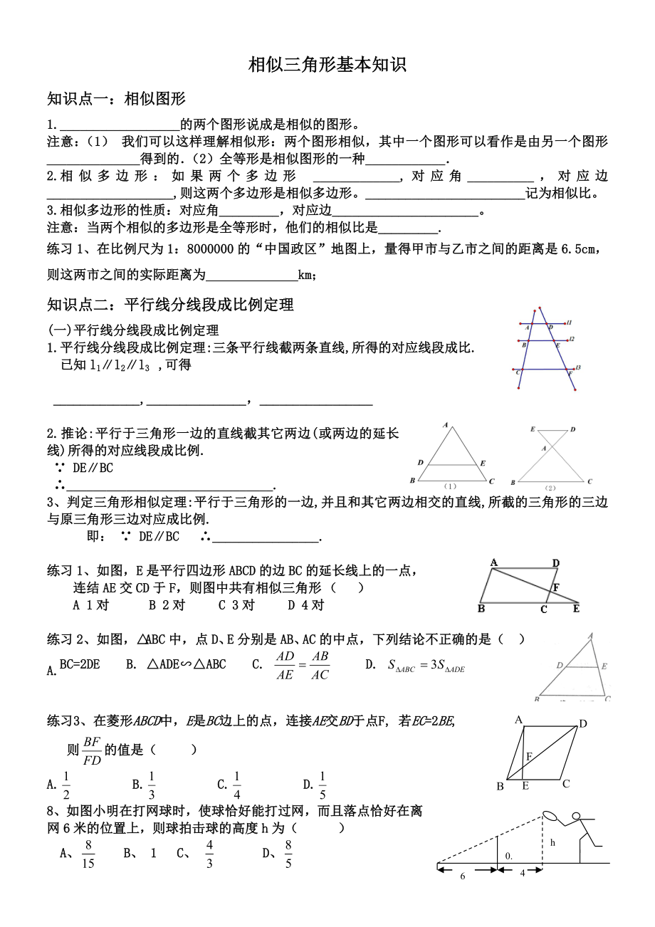 人教版九年级数学下册第二十七章相似三角形知识点总结(无答案).doc_第1页