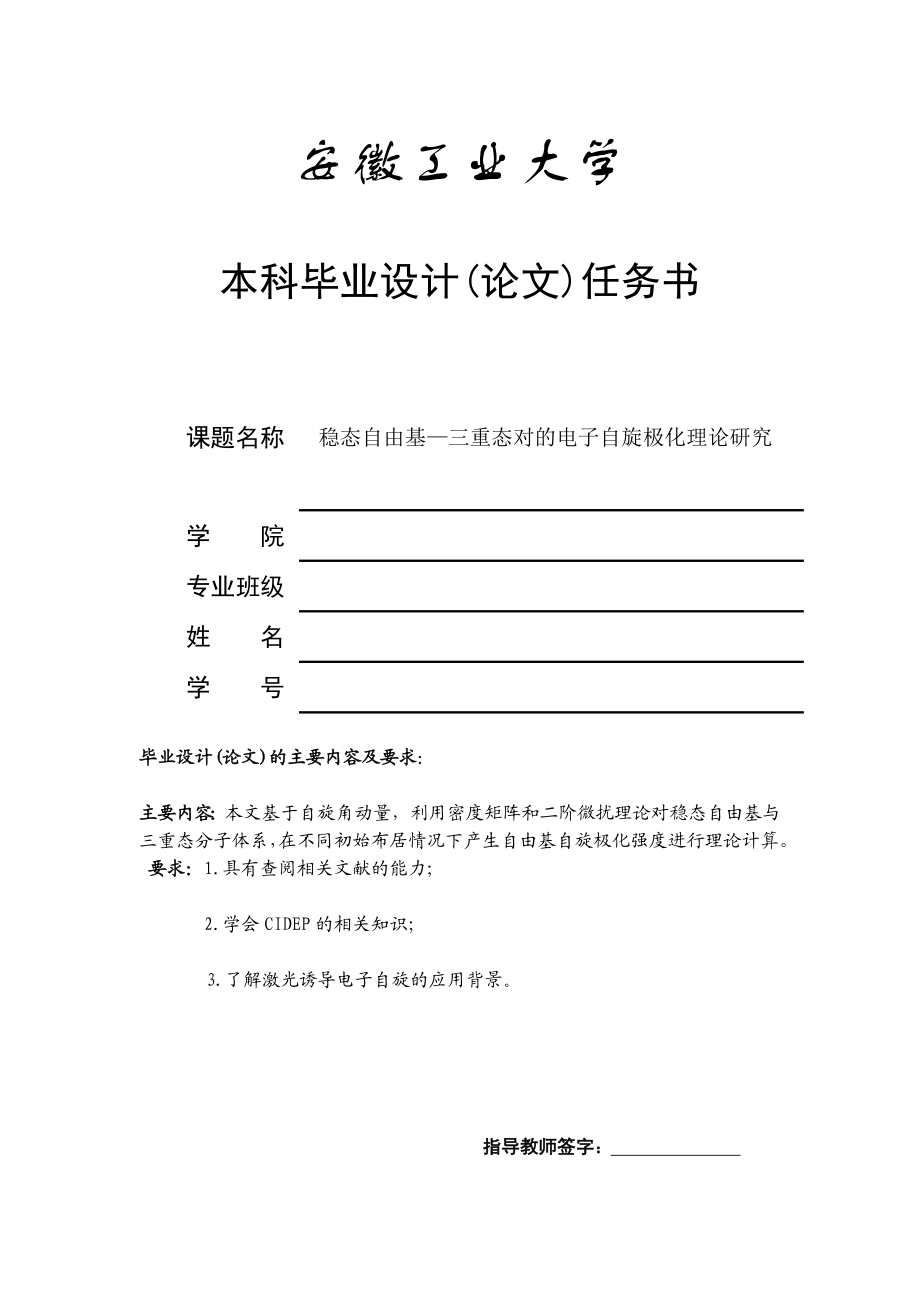 稳态自由基—三重态对的电子自旋极化理论研究毕业论文.doc_第3页