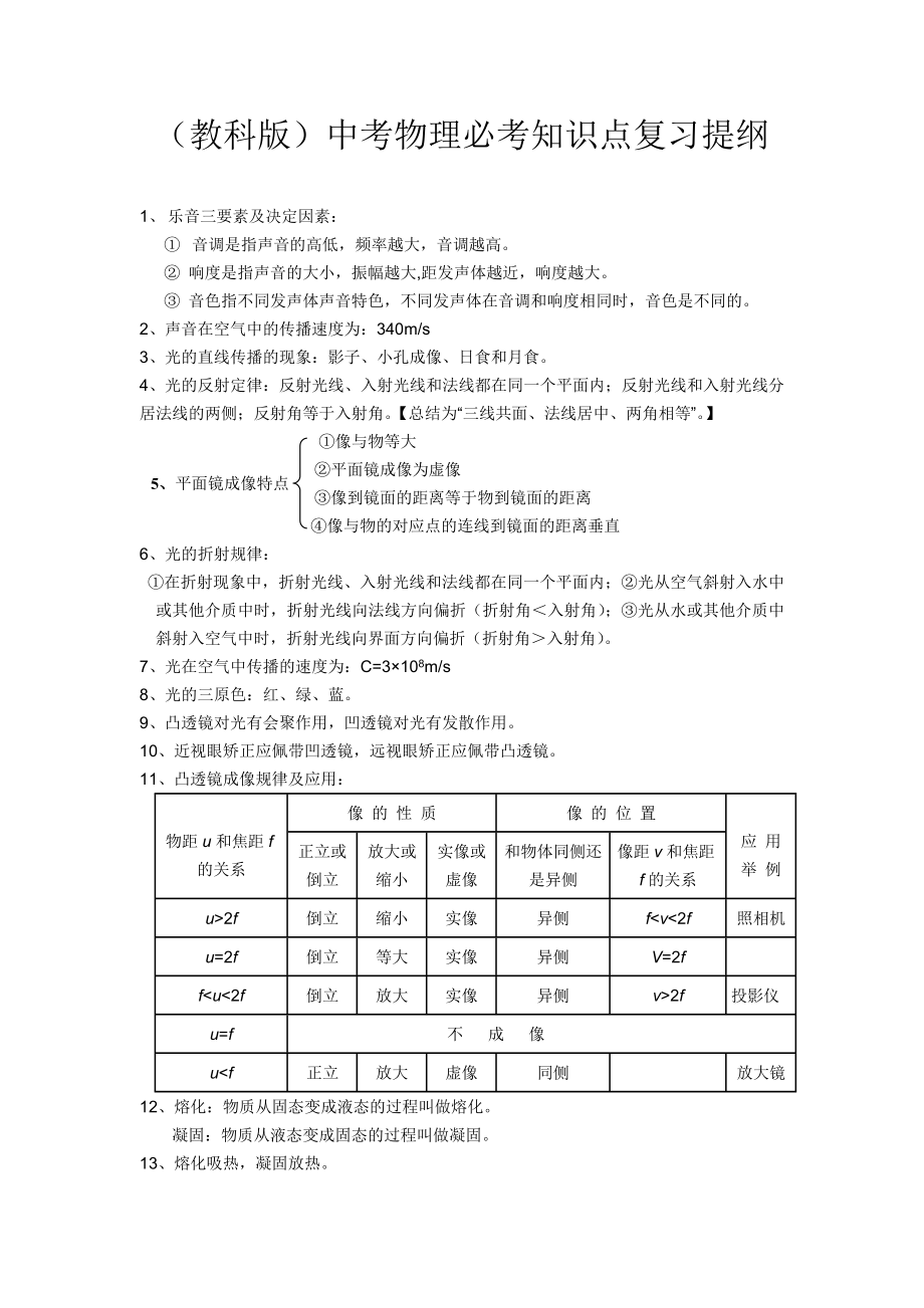 (教科版)中考物理必考知识点复习提纲.doc_第1页