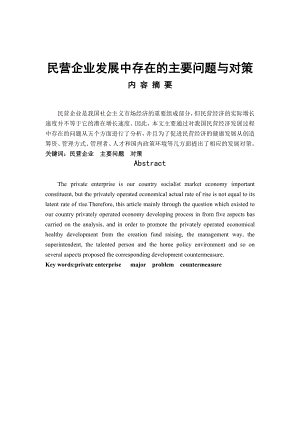 民营企业发展中存在的主要问题与对策会计学毕业论文.doc