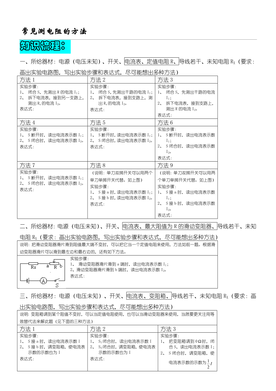 常见的测电阻的办法汇总版及练习测试.doc_第1页