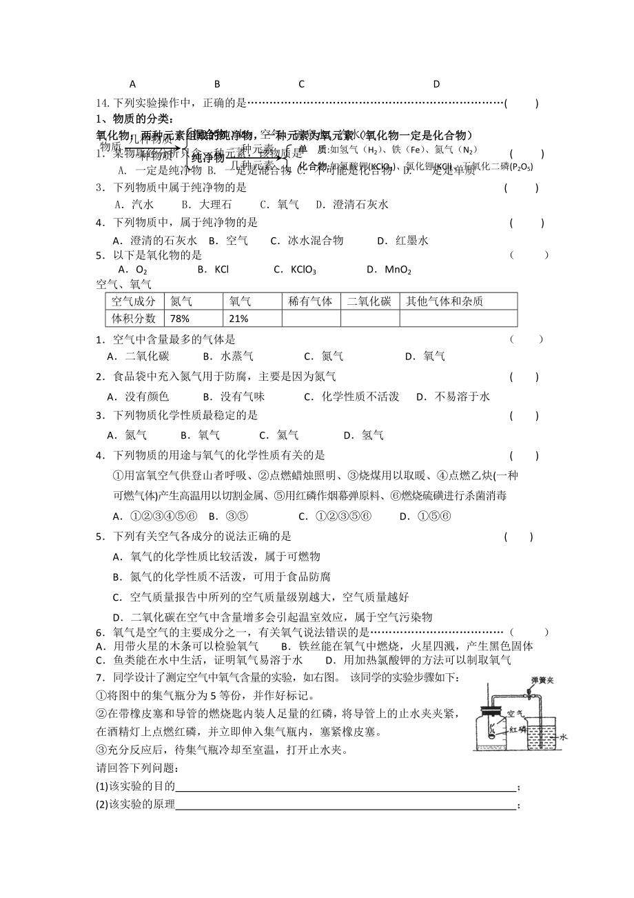 初三化学上学期期中考试复习知识点及习题(无答案).doc_第3页