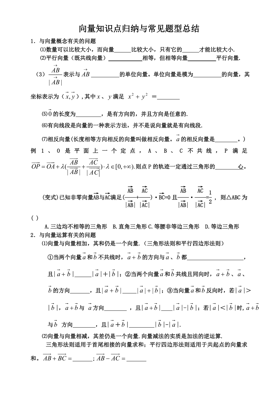 向量知识点归纳与常见题型总结(学生).doc_第1页