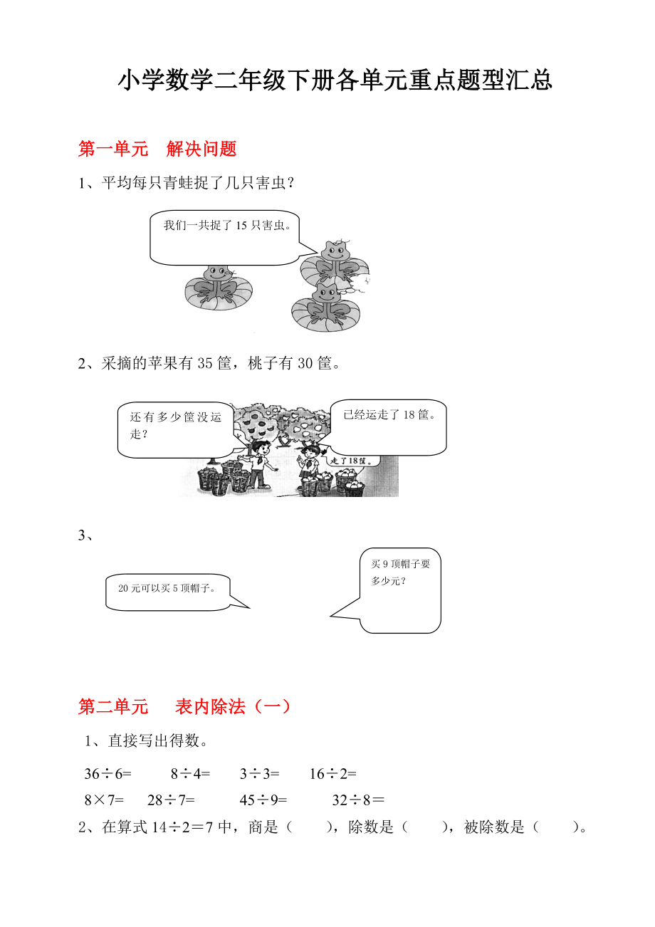 小学数学部编二年级下册各单元重点题型汇总.doc_第1页