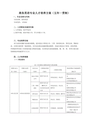 商务英语专业人才培养方案五年一贯制.doc