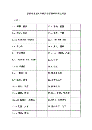 沪教牛津版八年级英语下册单词表默写表.doc