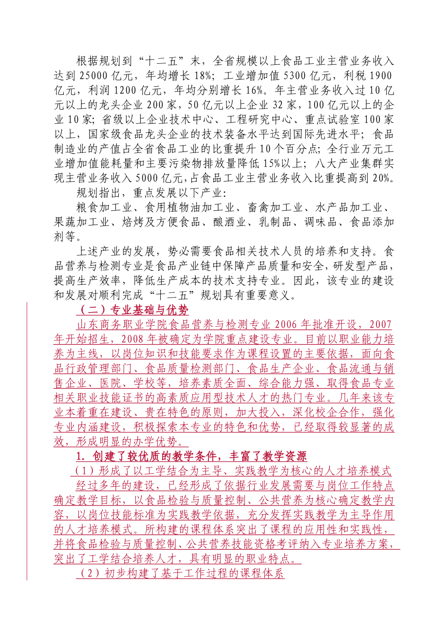 山东XX学院食品营养与检测专业建设方案.docx_第3页