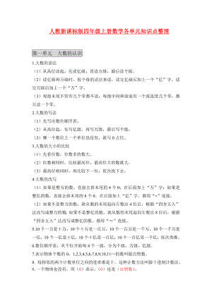 人教课标版四年级上册数学各单元知识点整理.doc