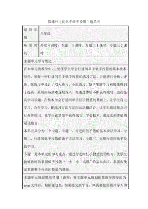 初中体育《篮球行进间单手低手投篮》主题单元教学设计以及思维导图.doc