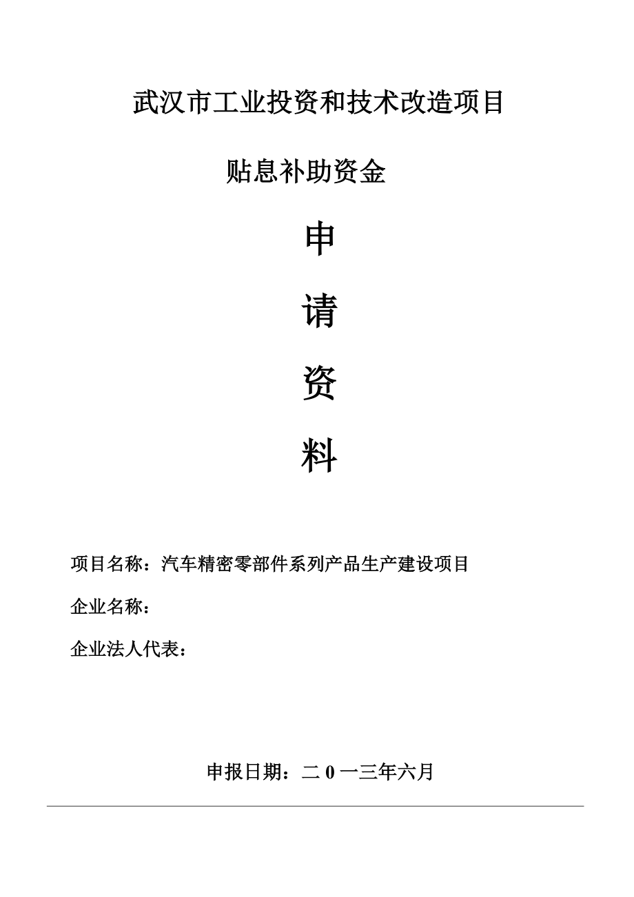 汽车精密零部件系列产品生产建设项目资金申请报告.doc_第1页