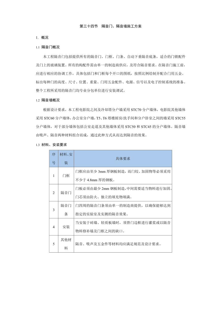 隔音门、隔音墙施工方案.doc_第1页