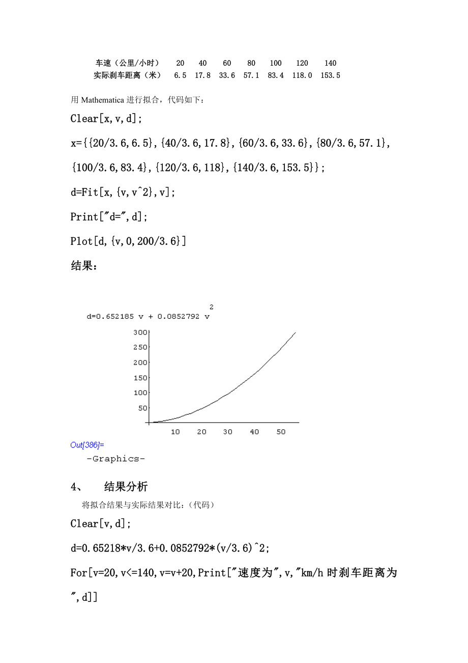 数学建模实验报告汽车刹车距离.doc_第2页