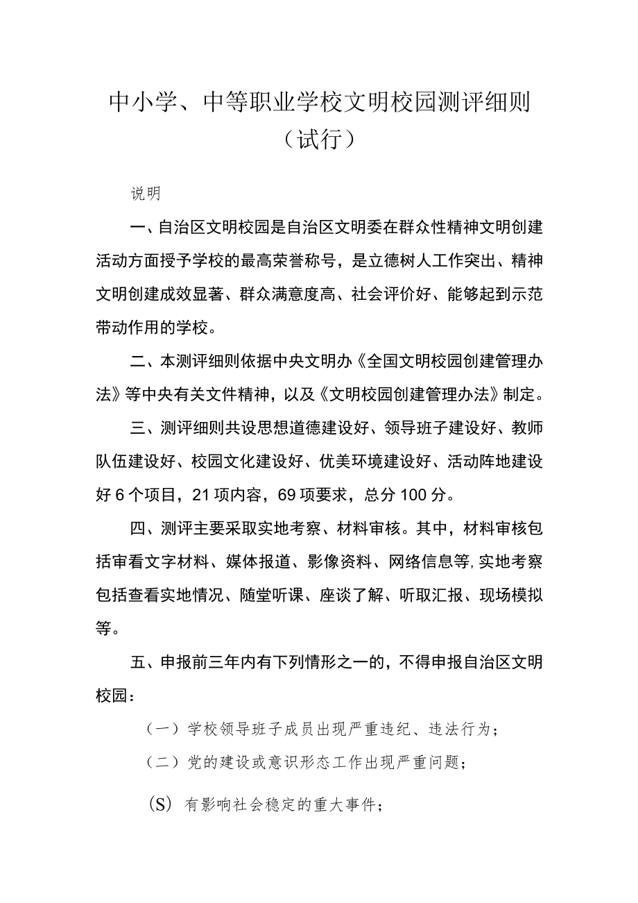 中小学、中等职业学校文明校园测评细则（试行）.docx_第1页