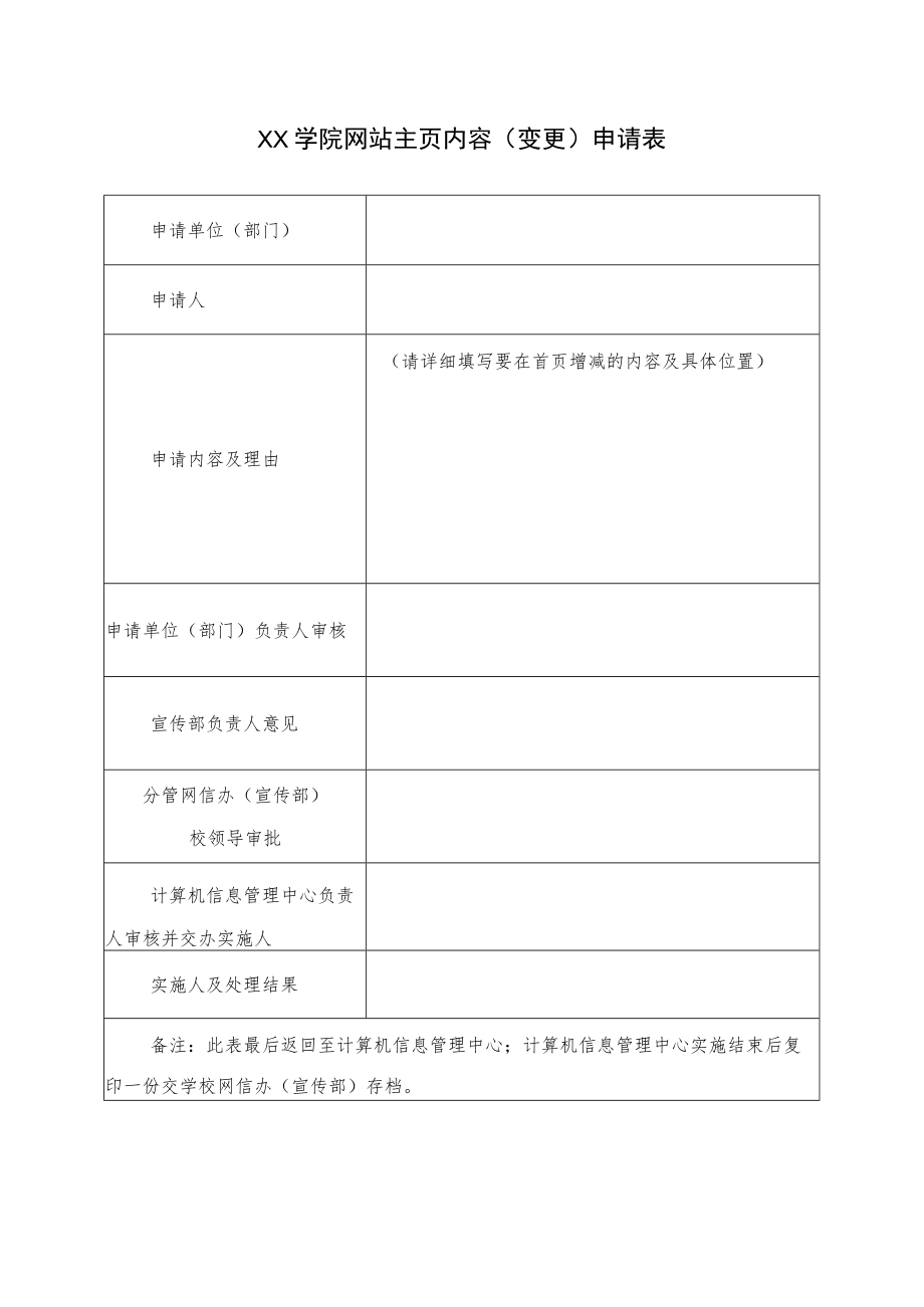 XX学院网站主页内容（变更）申请表.docx_第1页