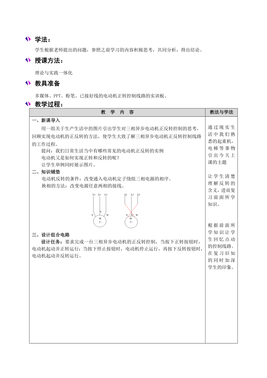 三相异步电动机的正反转控制线路教学设计.doc_第3页