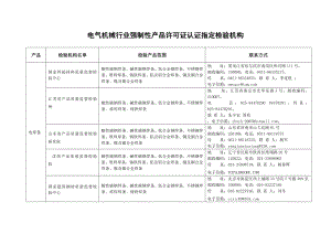 电气机械行业强制性产品许可证认证指定检验机构.doc