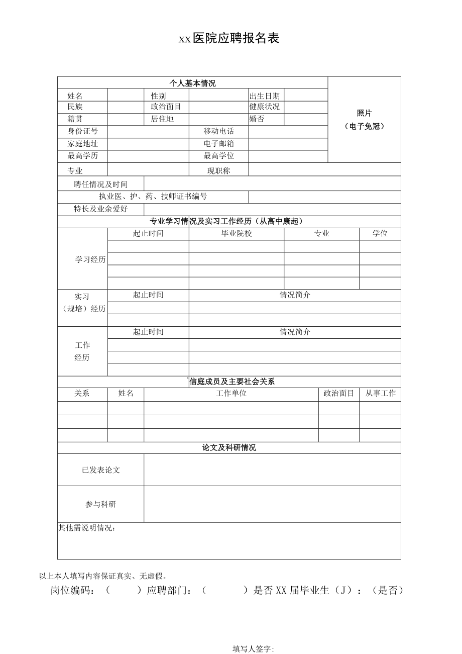 xx医院应聘报名表.docx_第1页