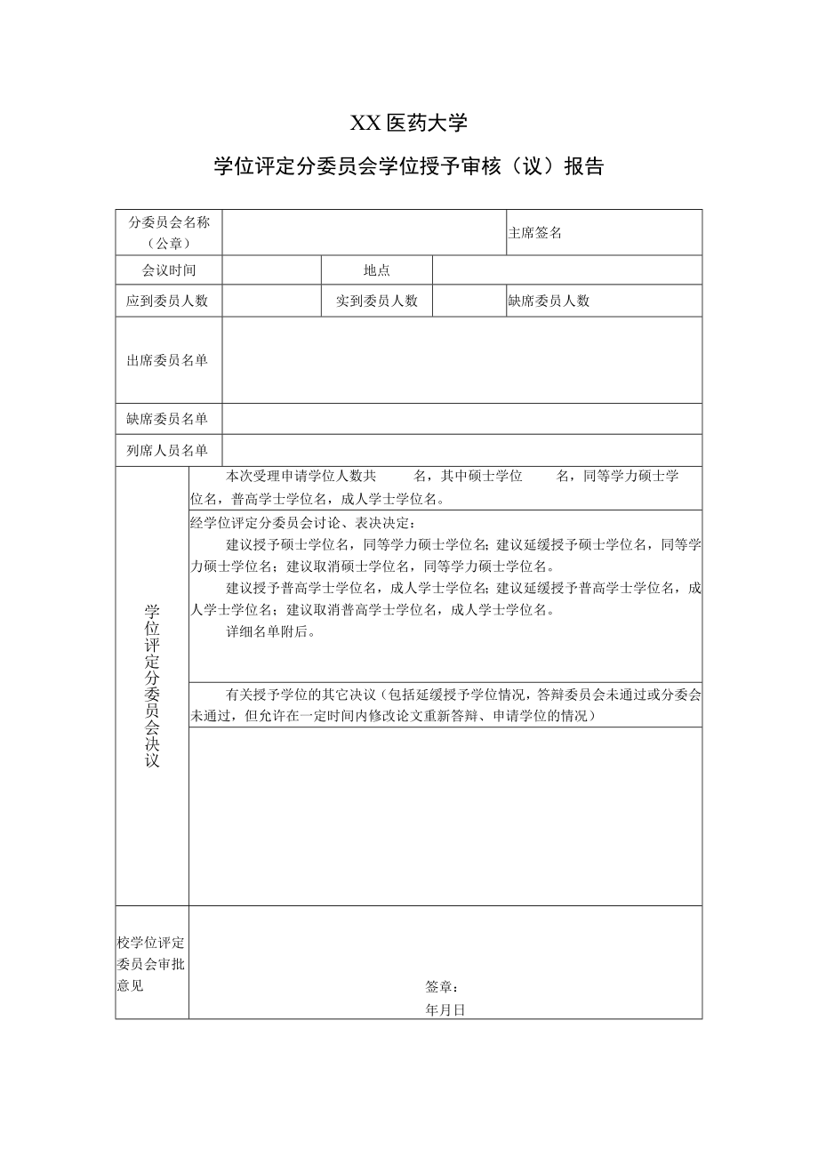 XX医药大学学位评定分委员会学位授予审核（议）报告.docx_第1页