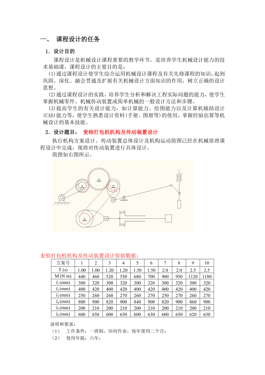 机械设计课程设计设计计算说明书麦秸打包机机构及传动装置设计.doc_第3页