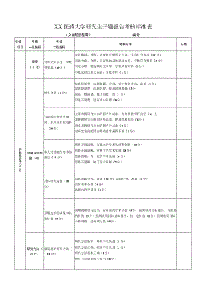 XX医药大学研究生开题报告考核标准表 （中医药硕士专业）.docx