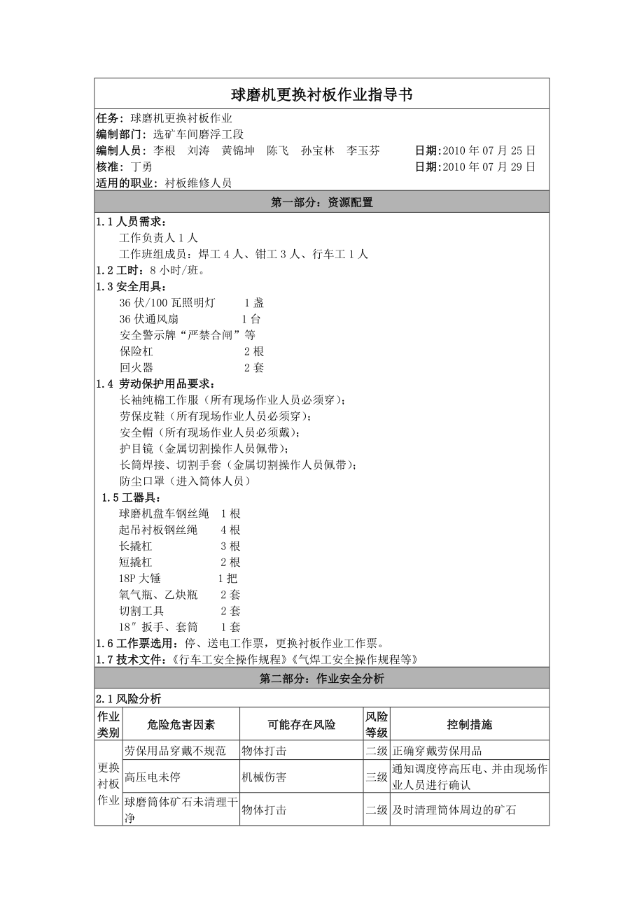 球磨机更换衬板作业指导书.doc_第1页