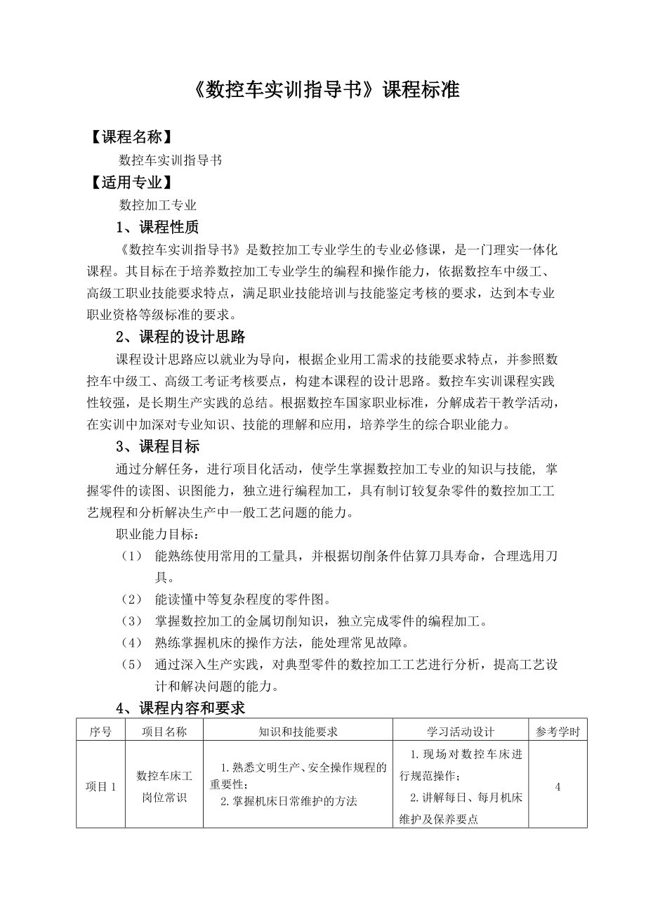 数控车实训指导书课程标准.doc_第1页