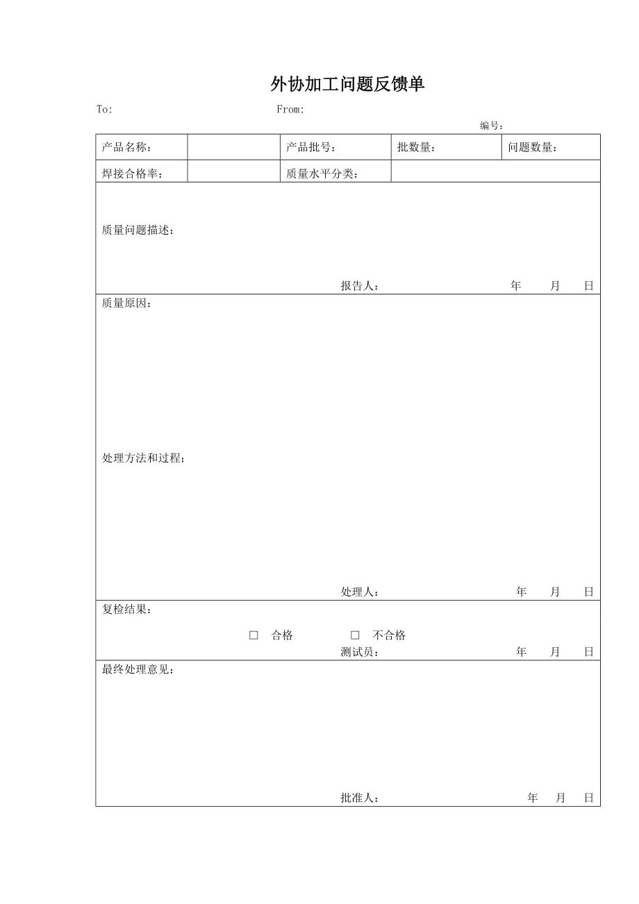 外协加工问题反馈单.doc_第1页