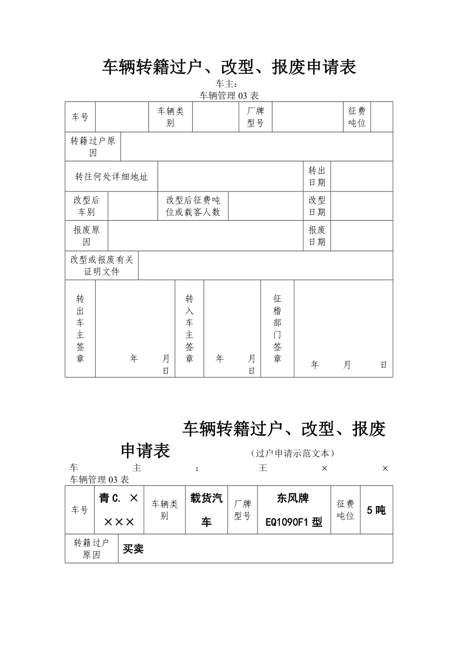 车辆转籍过户、改型、报废申请表.doc_第1页