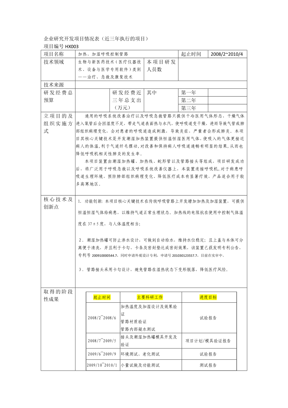 医疗器械产品开发可行性技术报告加湿呼吸管路.doc_第1页