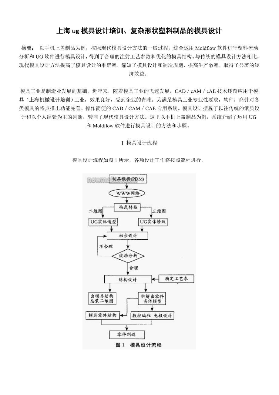 上海UG模具设计培训、复杂形状塑料制品的模具设计.doc_第1页