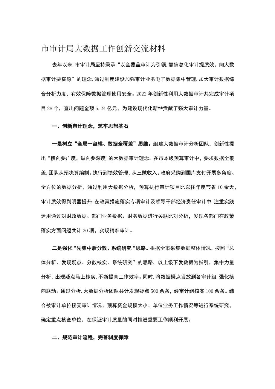 市审计局大数据工作创新交流材料.docx_第1页