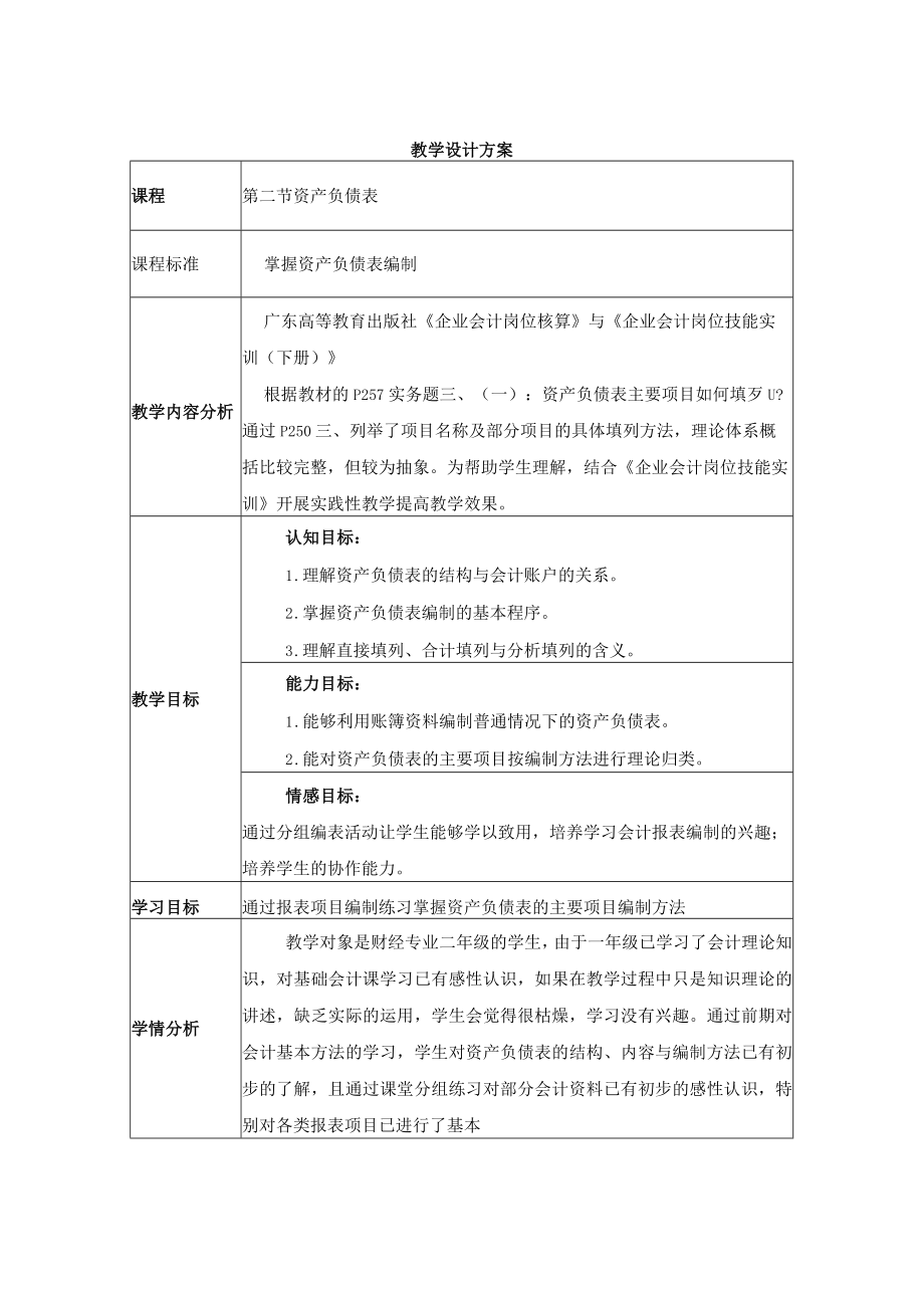 资产负债表 教学设计.docx_第1页