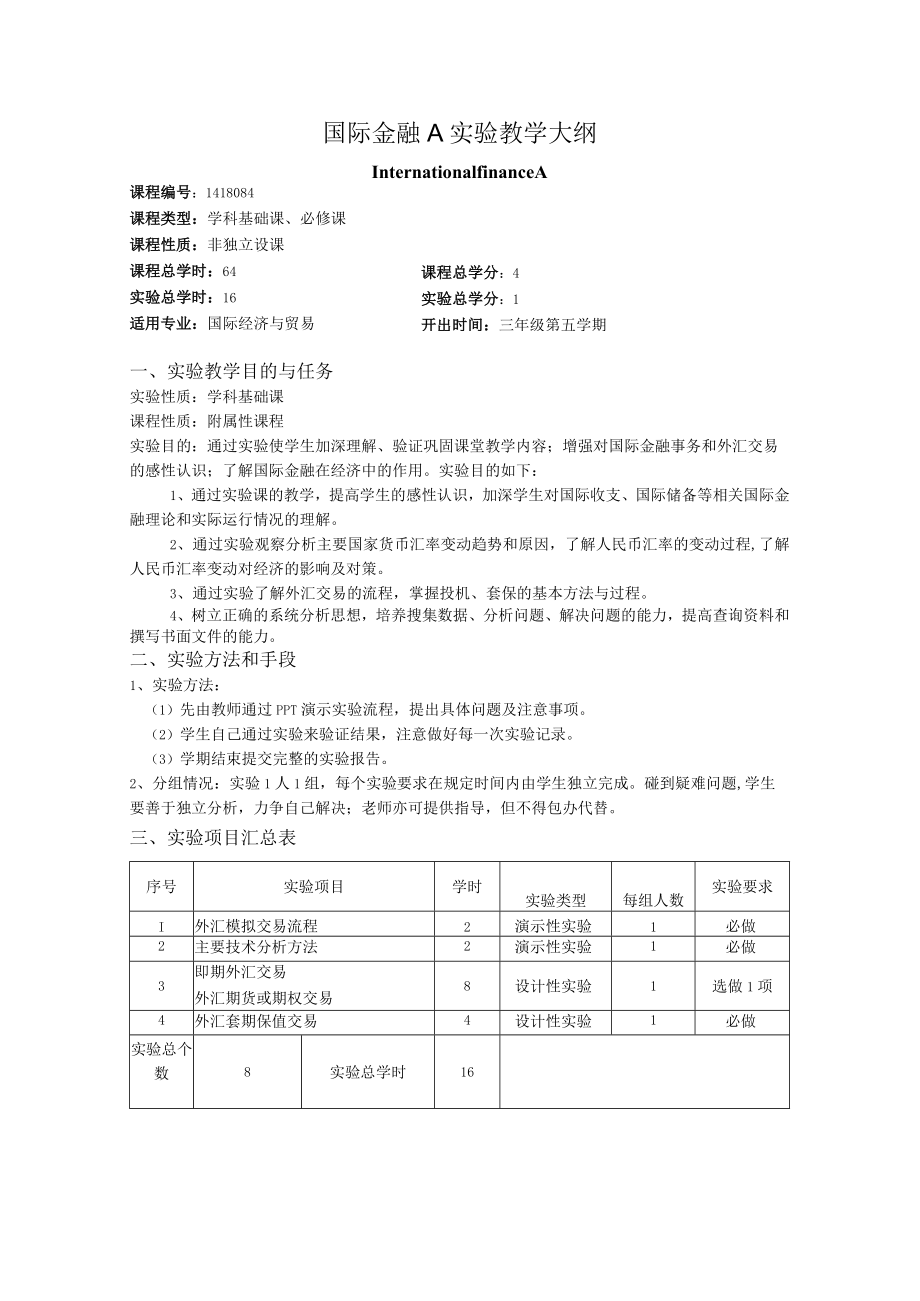 国际金融实验教学大纲.docx_第1页