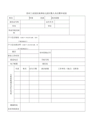 苏州工业园区新洲幼儿园后勤人员应聘申请表.docx