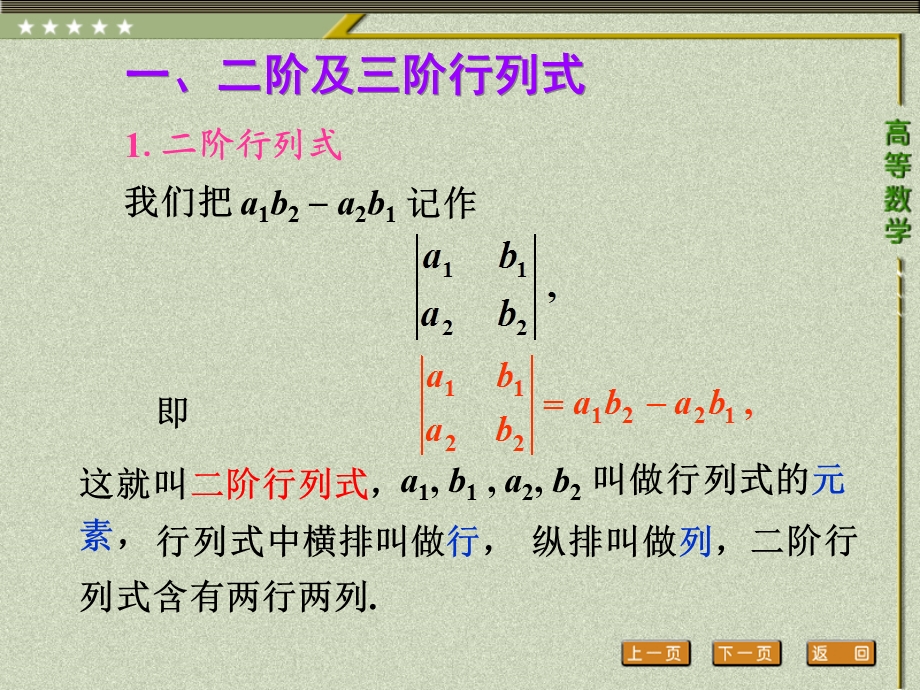 第一节-二阶及三阶行列式空间直角坐标系高等数学三年专科最新版ppt课件.ppt_第2页