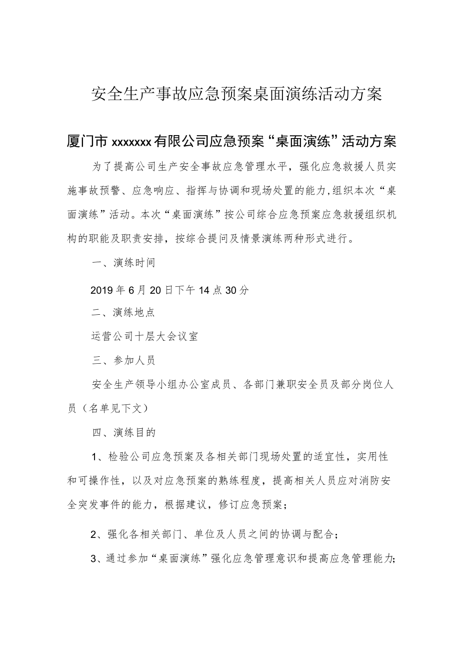 安全生产事故应急预案桌面演练活动方案.docx_第1页