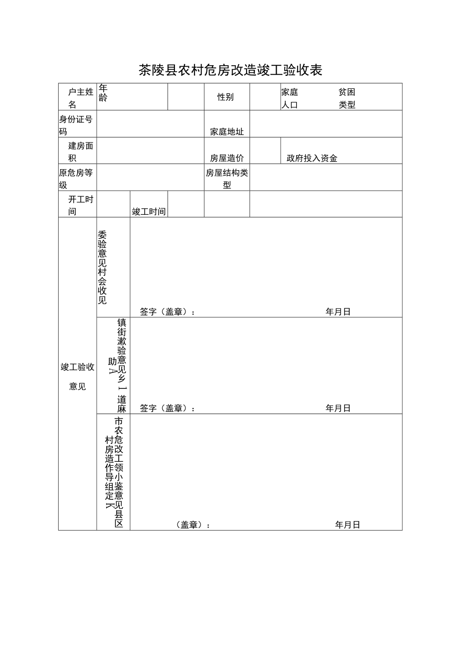 茶陵县农村危房改造竣工验收表.docx_第1页