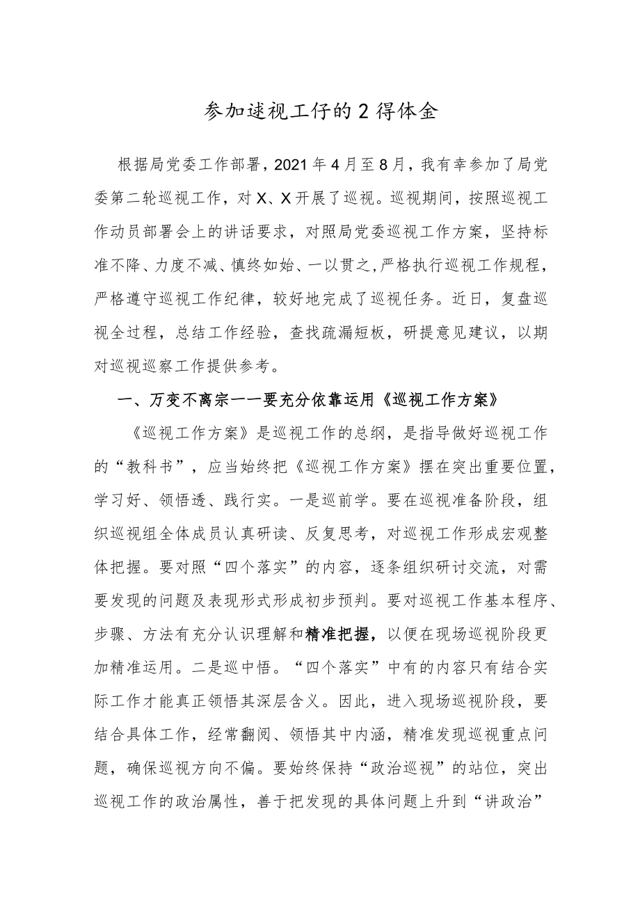 参加巡察巡视工作的经验总结（心得体会）.docx_第1页